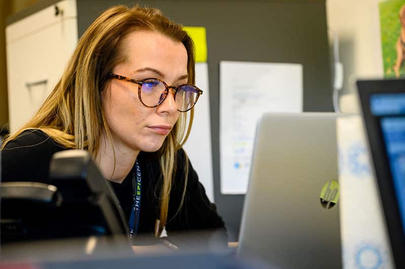 Woman working on laptop